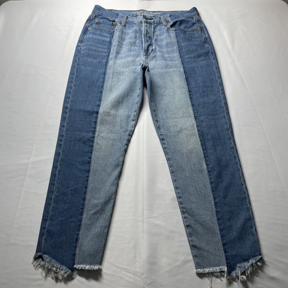 American Eagle High Rise Straight Crop Jeans Two Tone Blue Size 14